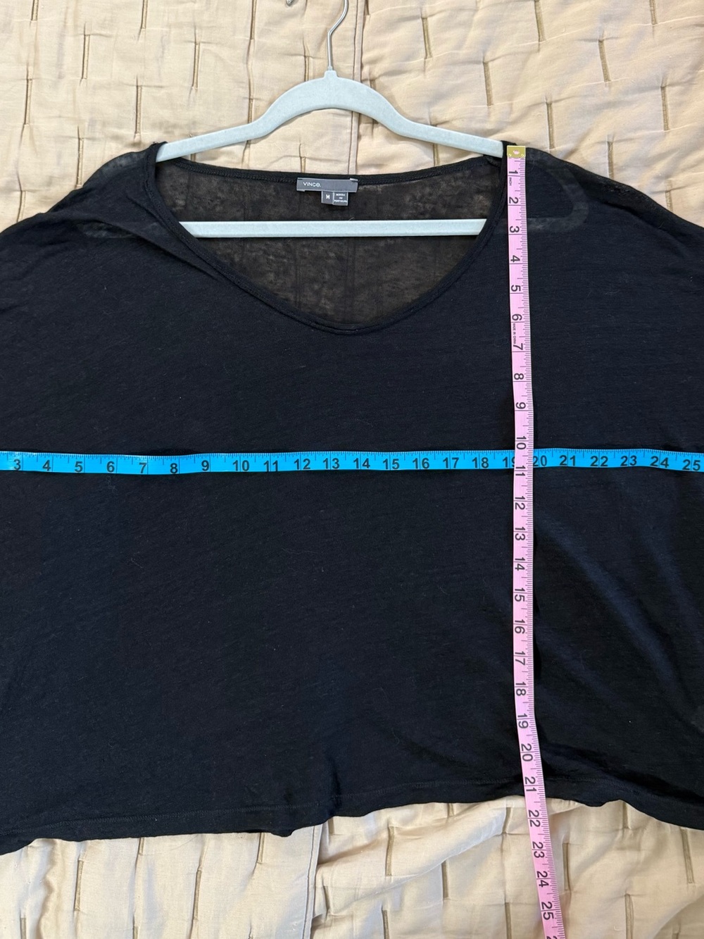 Vince Black Sheer Linen V-Neck Boxy Short Sleeve Top Size M - Picture 4 of 7